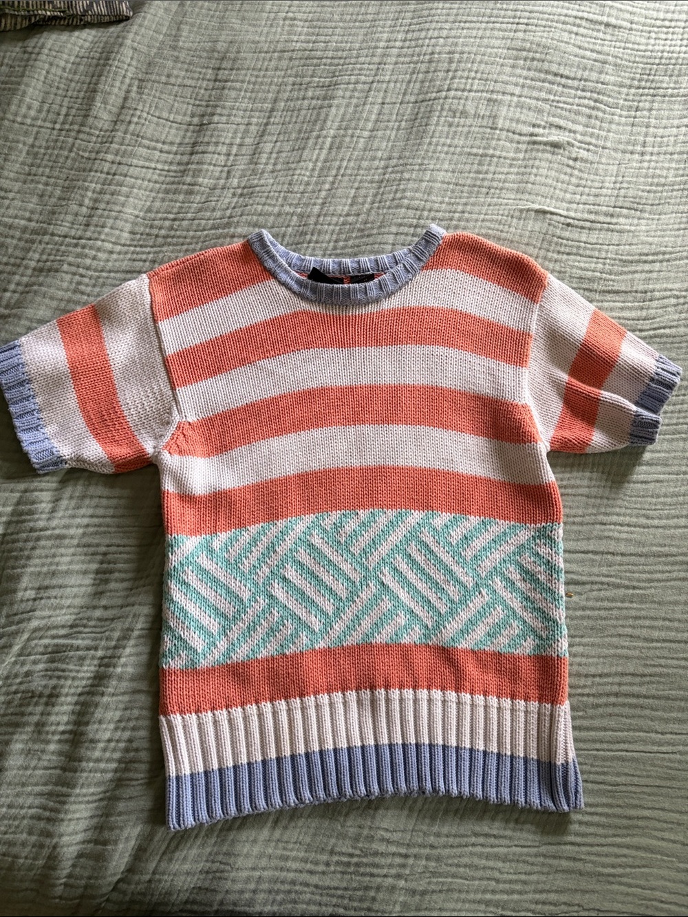 Women’s Vintage Lizsport Short-Sleeve Stripe Knit Top - Coral, White & Mint
